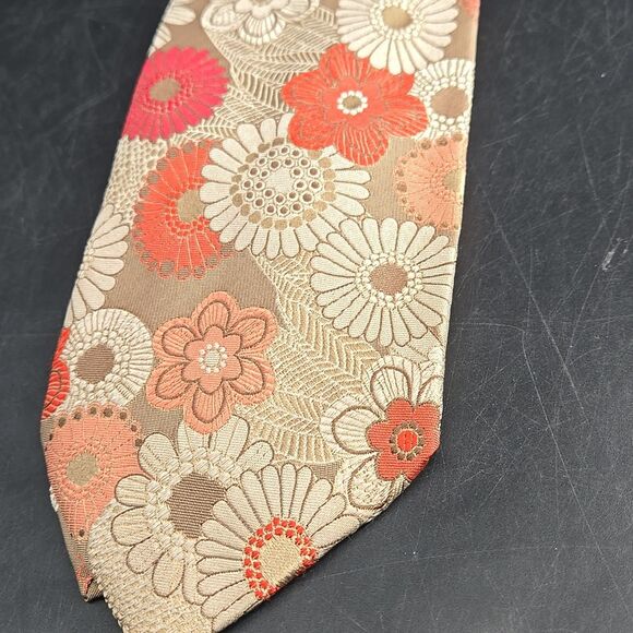Paul Fredrick Floral Tie in Tan and Orange - Picture 2 of 5